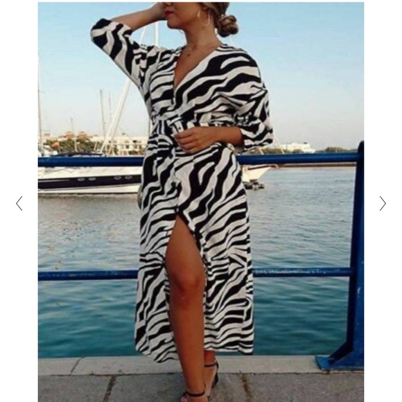 Zara belted zebra print midi dress Size XS - Picture 2 of 6